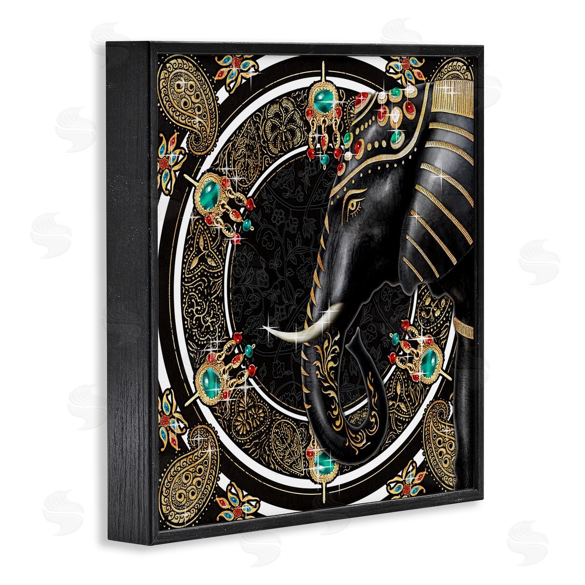 Ziwei Li Glam Elephant Regal Jewelry Paisley Pattern Black Framed Glicee Wall Art Print