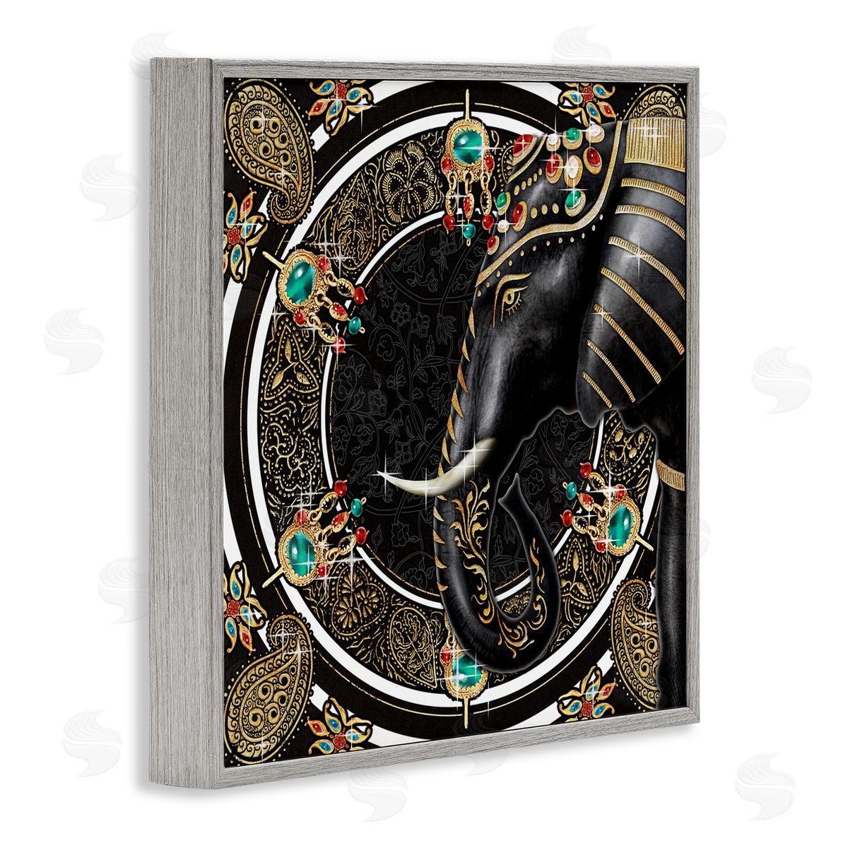 Ziwei Li Glam Elephant Regal Jewelry Paisley Pattern Gray Framed Glicee Wall Art Print