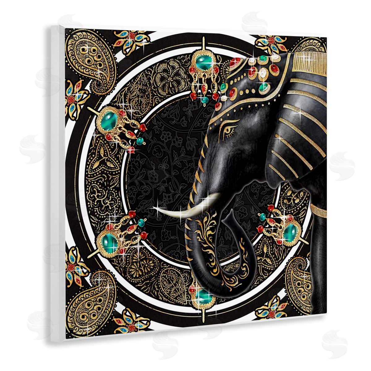 Ziwei Li Glam Elephant Regal Jewelry Paisley Pattern Wooden Wall Plaque Art Print