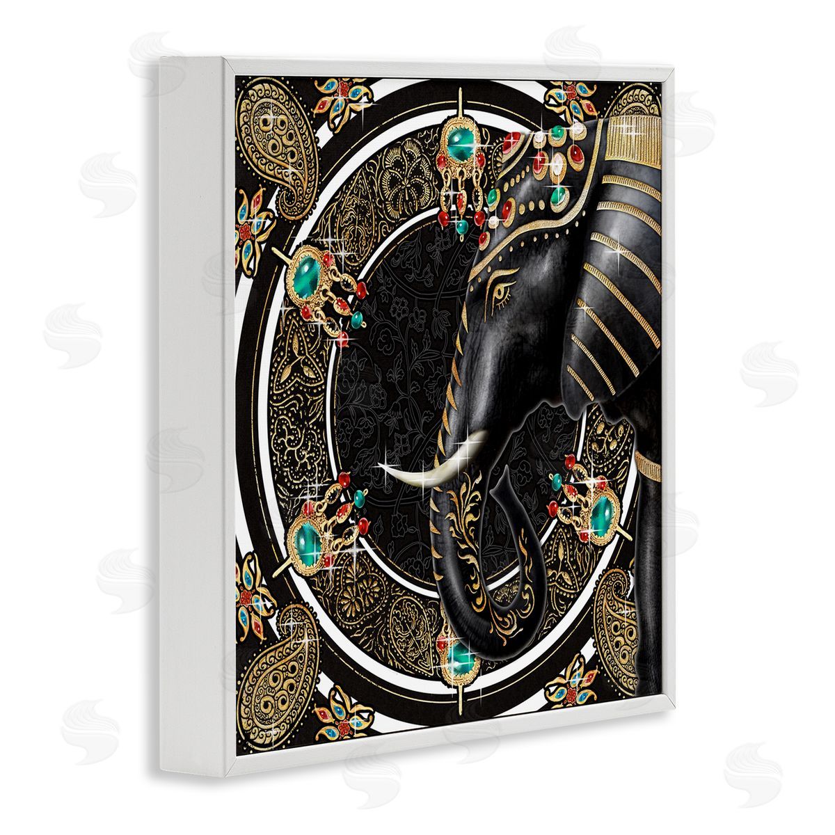 Ziwei Li Glam Elephant Regal Jewelry Paisley Pattern White Framed Glicee Wall Art Print