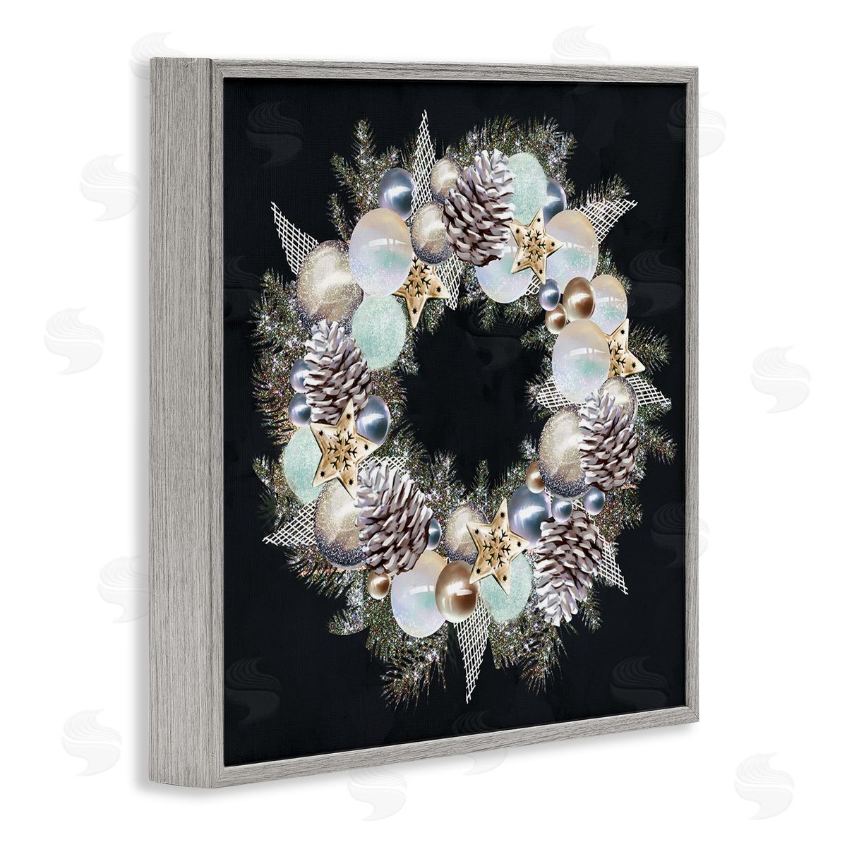 Ziwei Li Chic Winter Ornament Wreath Pinecone Glitz Gray Framed Glicee Wall Art Print