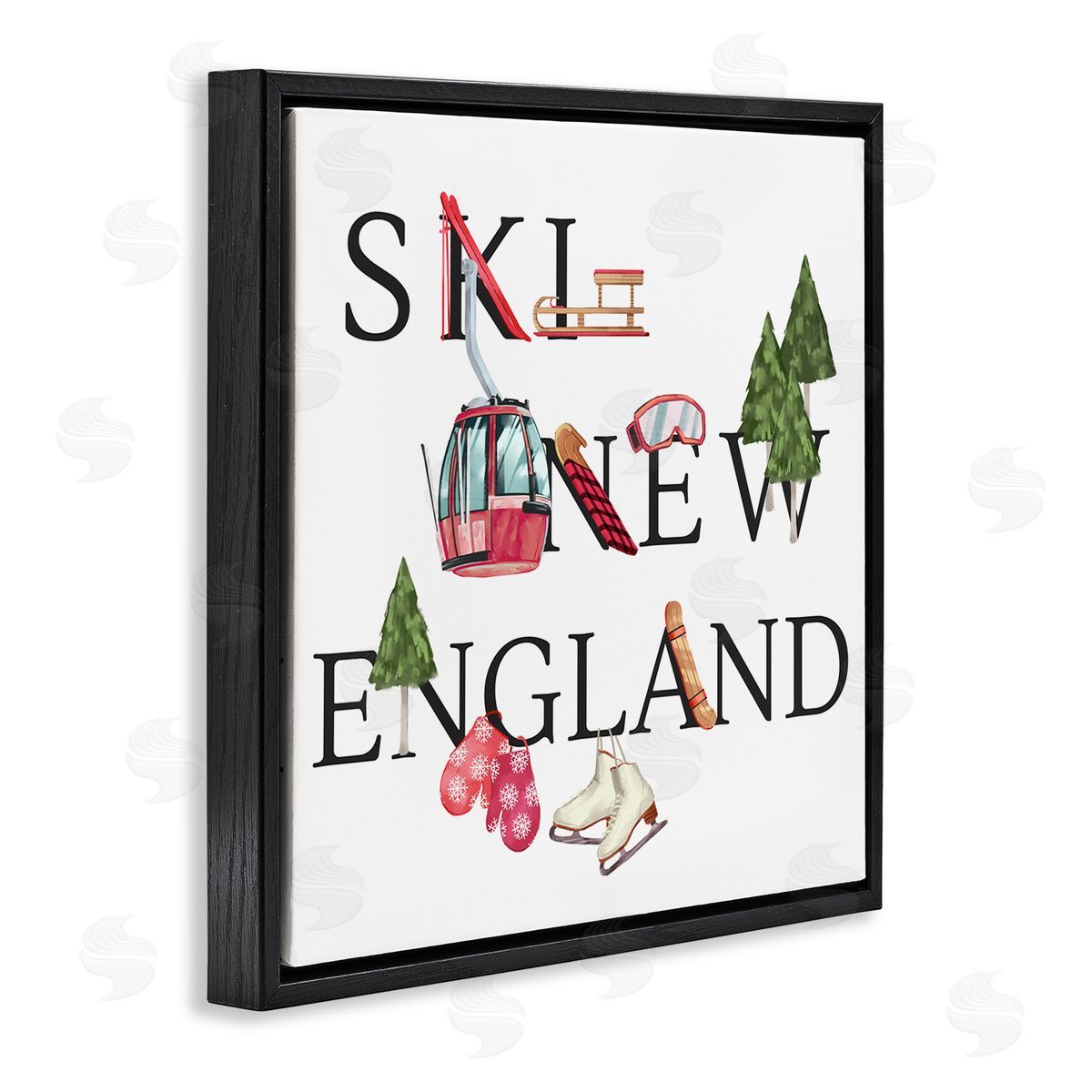 Ziwei Li New England Ski Winter Seasonal Mountain Sports Black Floating Frame Canvas Wall Art Print