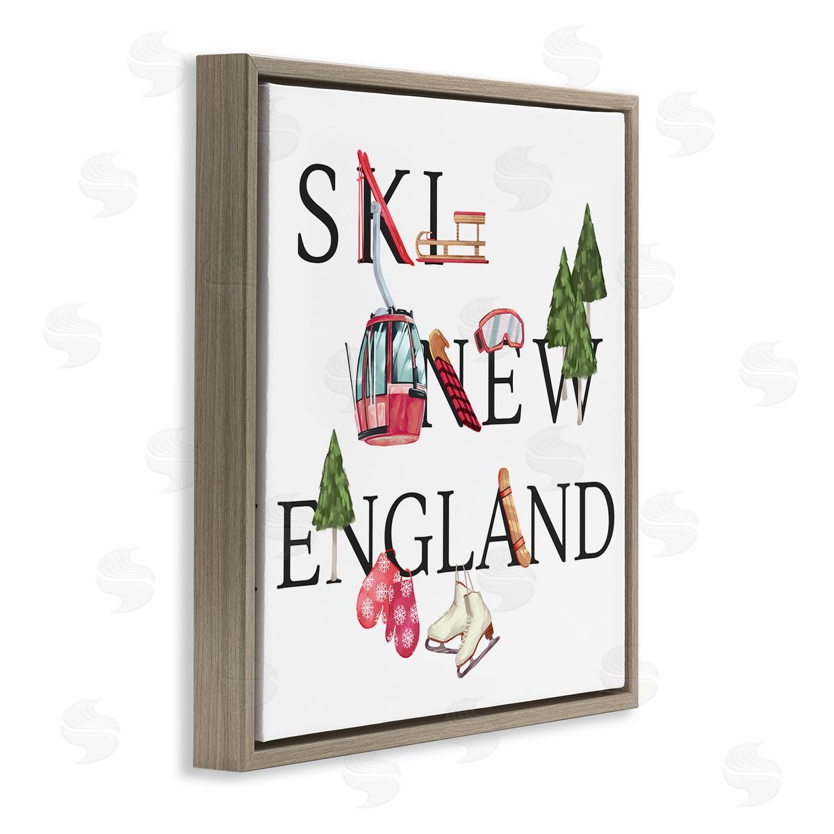Ziwei Li New England Ski Winter Seasonal Mountain Sports Brown Floating Frame Canvas Wall Art Print