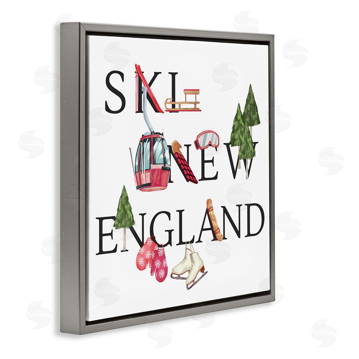 Ziwei Li New England Ski Winter Seasonal Mountain Sports Gray Floating Frame Canvas Wall Art Print