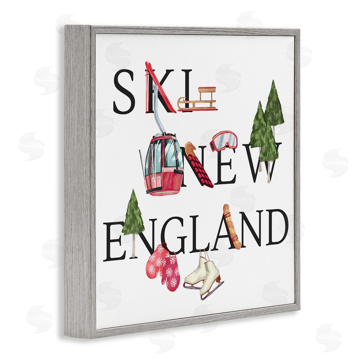 Ziwei Li New England Ski Winter Seasonal Mountain Sports Gray Framed Glicee Wall Art Print