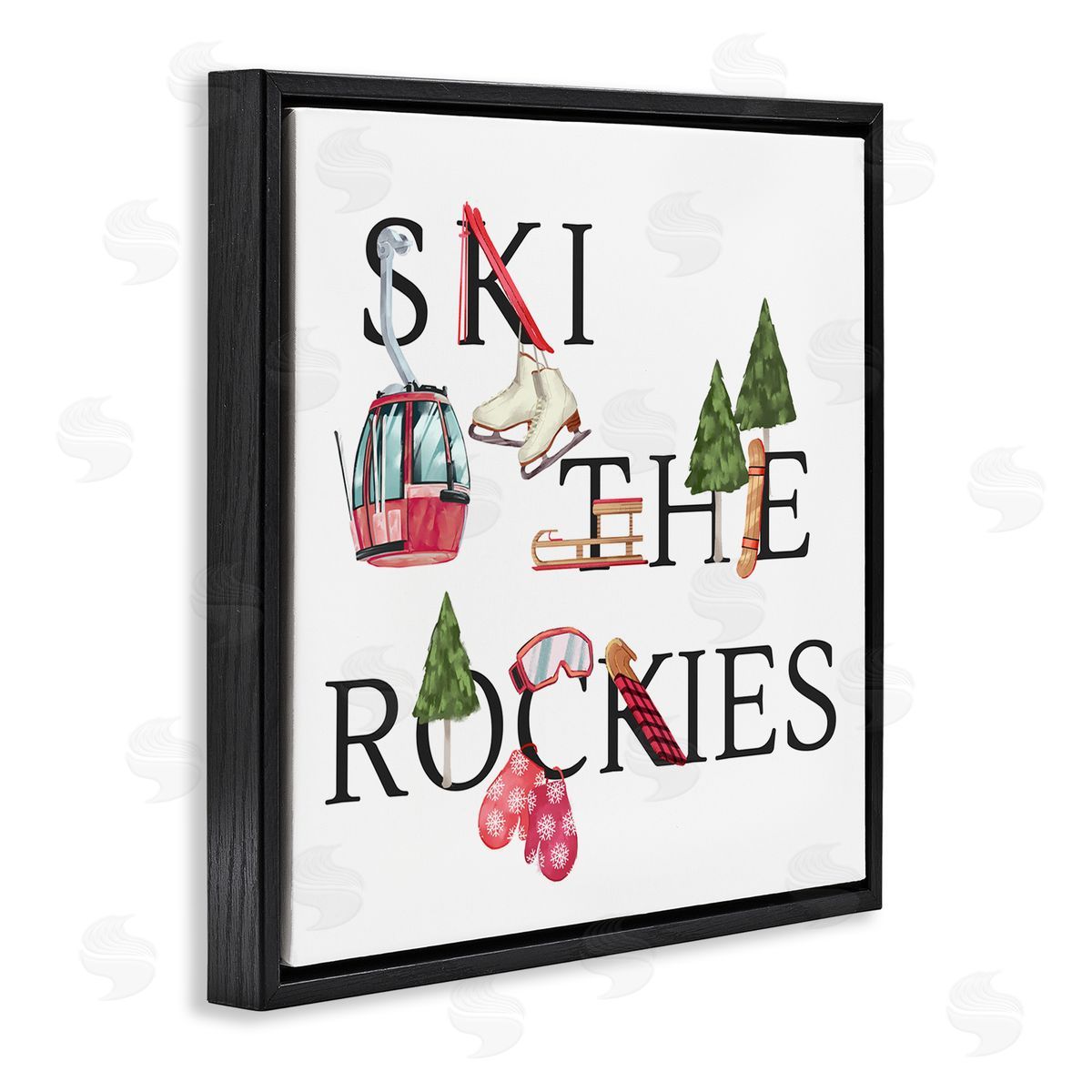 Ziwei Li Ski The Rockies Winter Seasonal Sports Phrase Black Floating Frame Canvas Wall Art Print