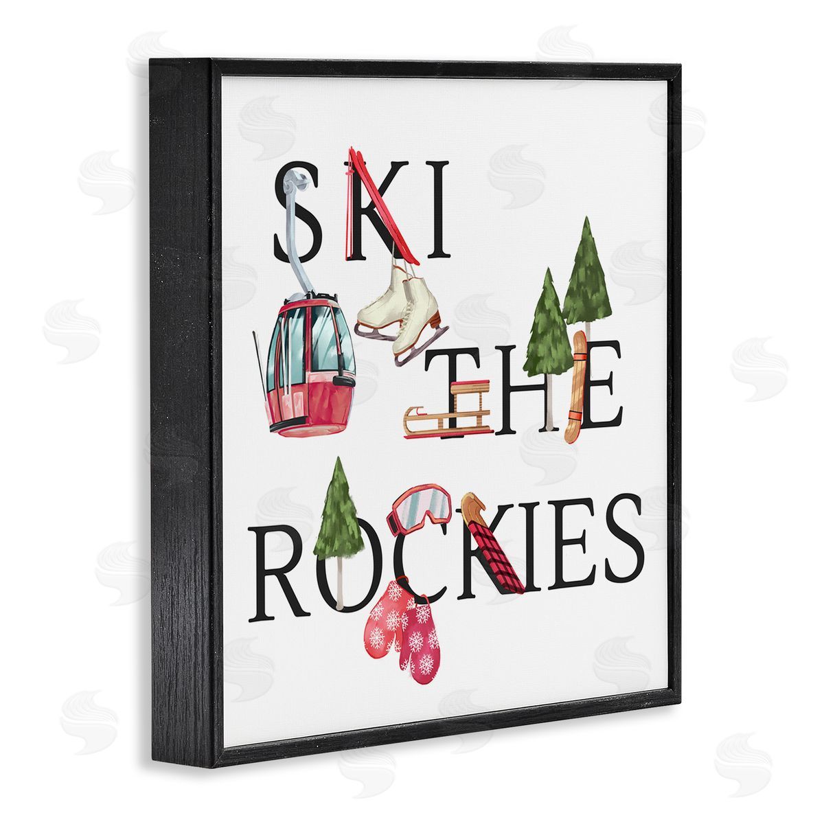 Ziwei Li Ski The Rockies Winter Seasonal Sports Phrase Black Framed Glicee Wall Art Print
