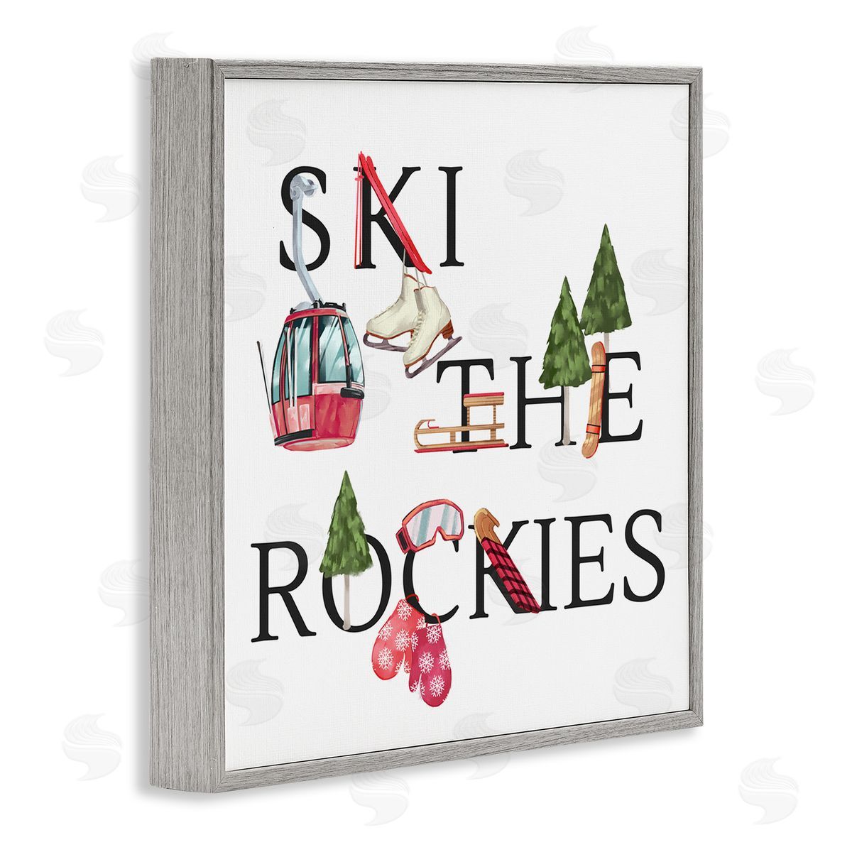 Ziwei Li Ski The Rockies Winter Seasonal Sports Phrase Gray Framed Glicee Wall Art Print