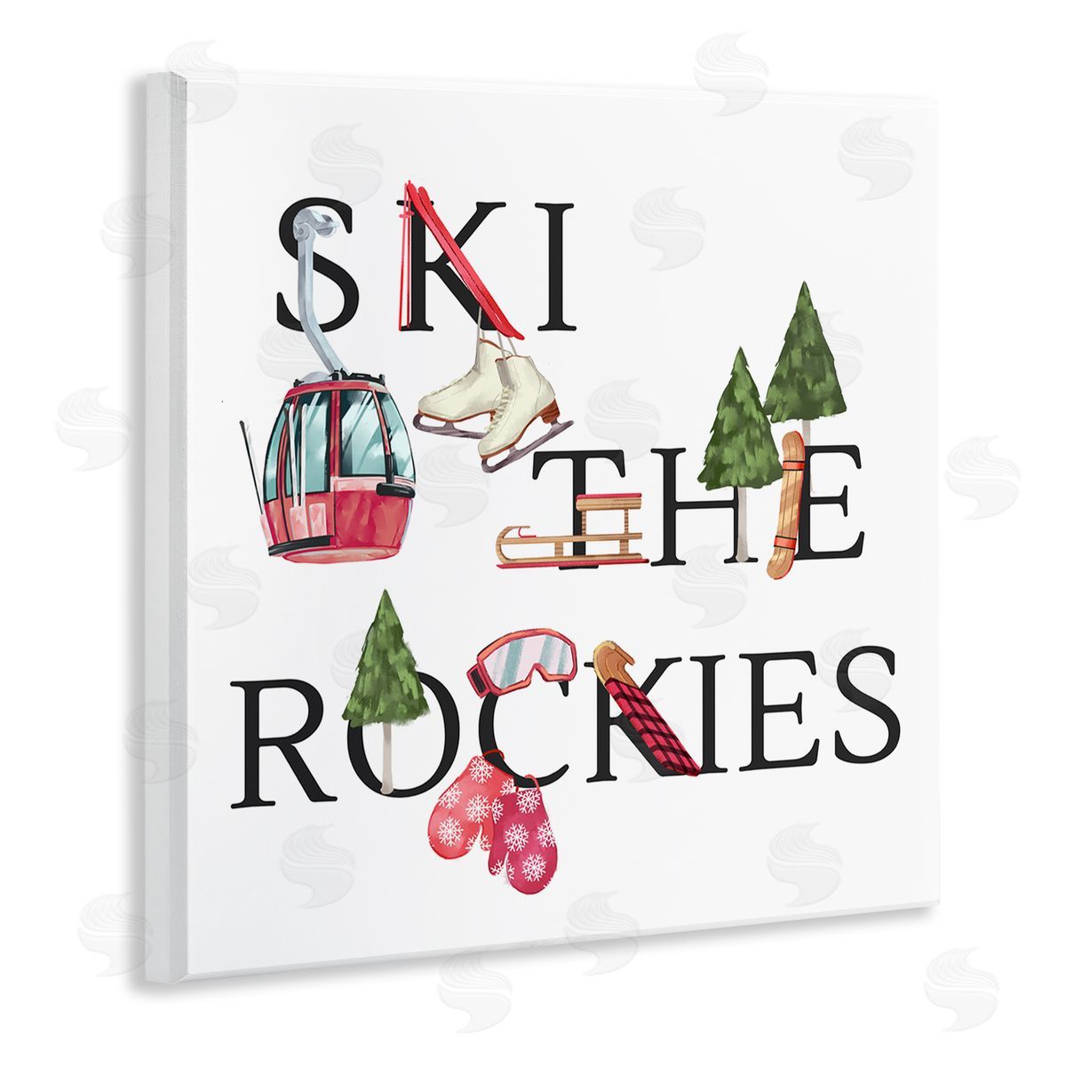 Ziwei Li Ski The Rockies Winter Seasonal Sports Phrase Wooden Wall Plaque Art Print