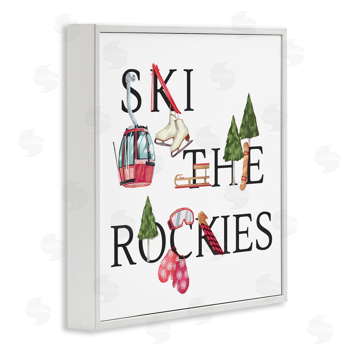 Ziwei Li Ski The Rockies Winter Seasonal Sports Phrase White Framed Glicee Wall Art Print