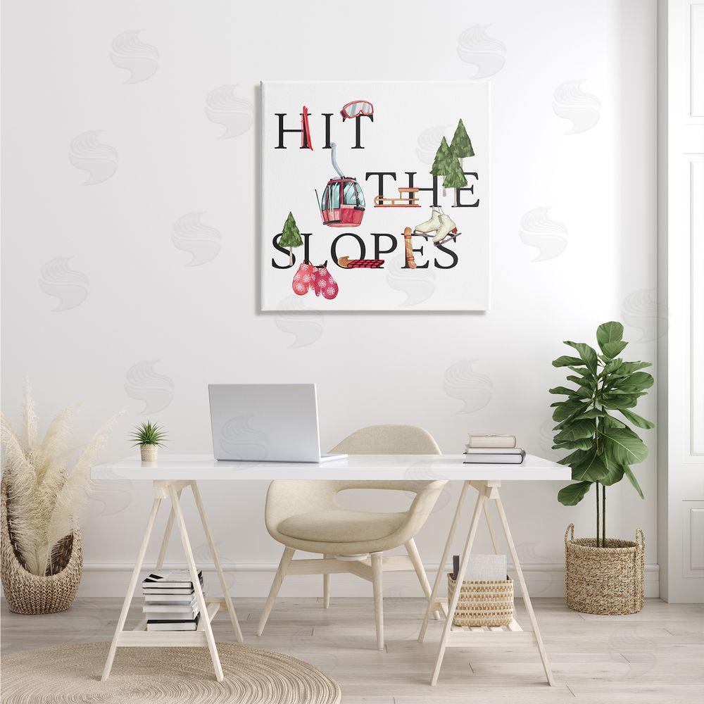 Ziwei Li Hit the Slopes Phrase Winter Sports Motivational Canvas Wall Art in Room