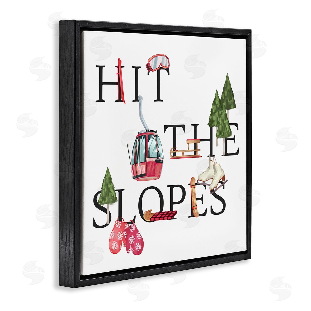 Ziwei Li Hit the Slopes Phrase Winter Sports Motivational Black Floating Frame Canvas Wall Art Print