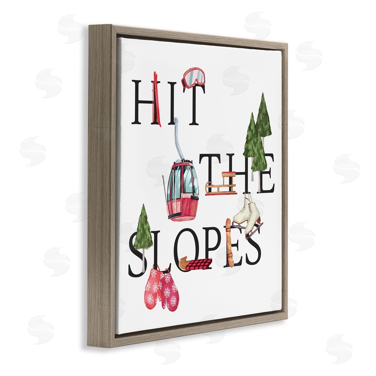 Ziwei Li Hit the Slopes Phrase Winter Sports Motivational Brown Floating Frame Canvas Wall Art Print