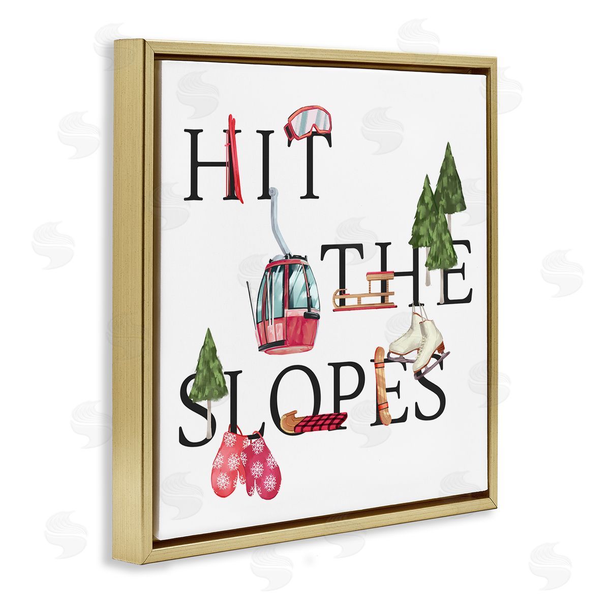 Ziwei Li Hit the Slopes Phrase Winter Sports Motivational Gold Floating Frame Canvas Wall Art Print