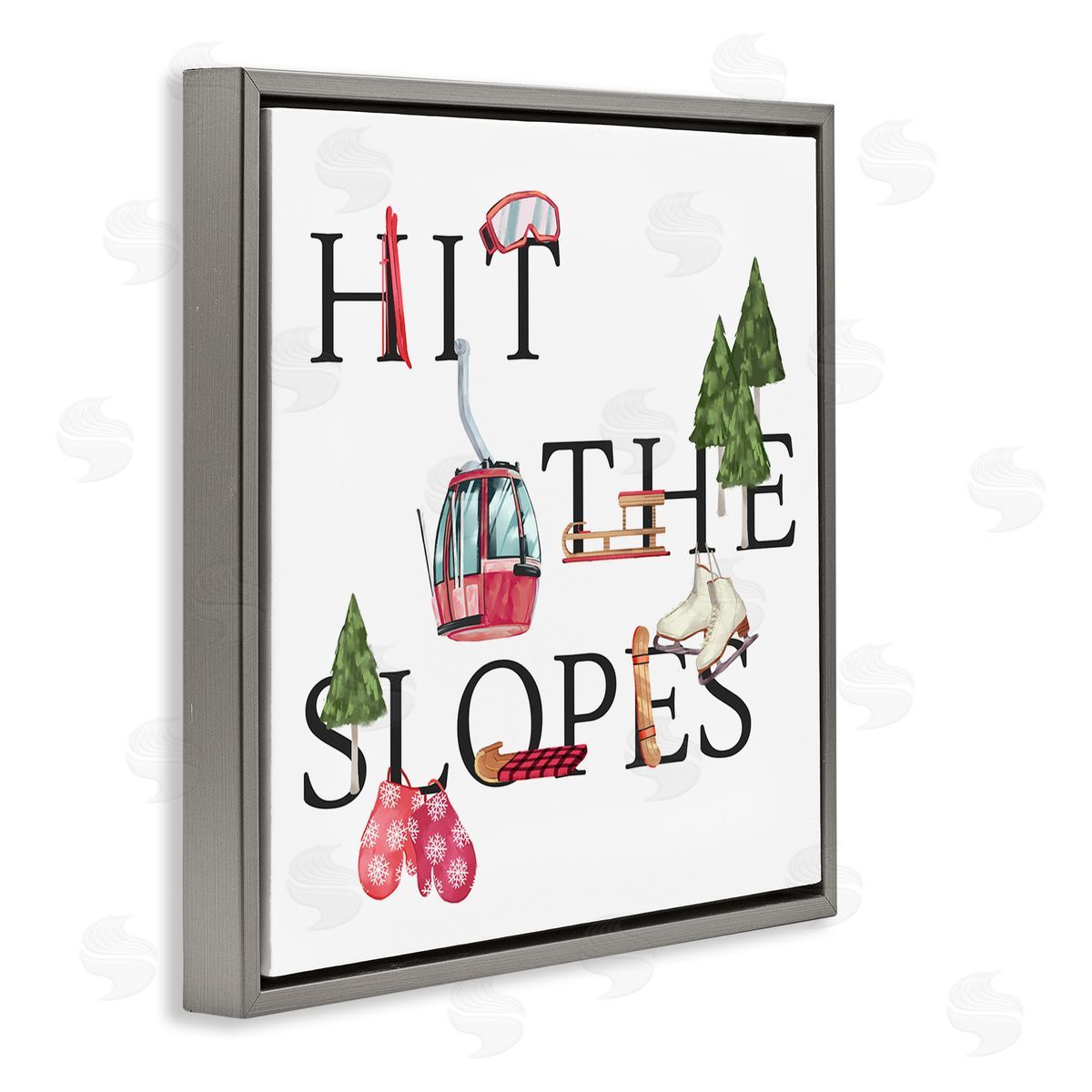 Ziwei Li Hit the Slopes Phrase Winter Sports Motivational Gray Floating Frame Canvas Wall Art Print
