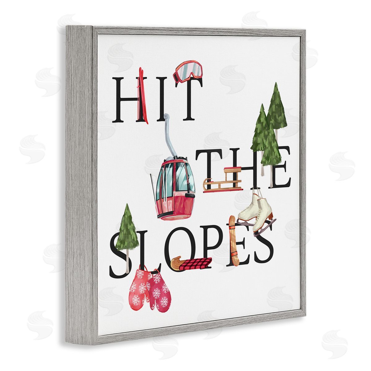 Ziwei Li Hit the Slopes Phrase Winter Sports Motivational Gray Framed Glicee Wall Art Print