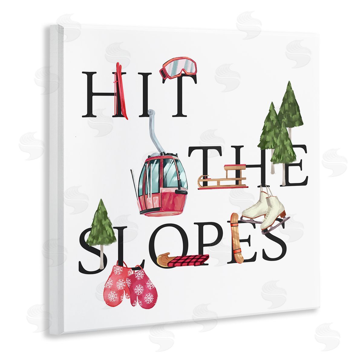 Ziwei Li Hit the Slopes Phrase Winter Sports Motivational Wooden Wall Plaque Art Print