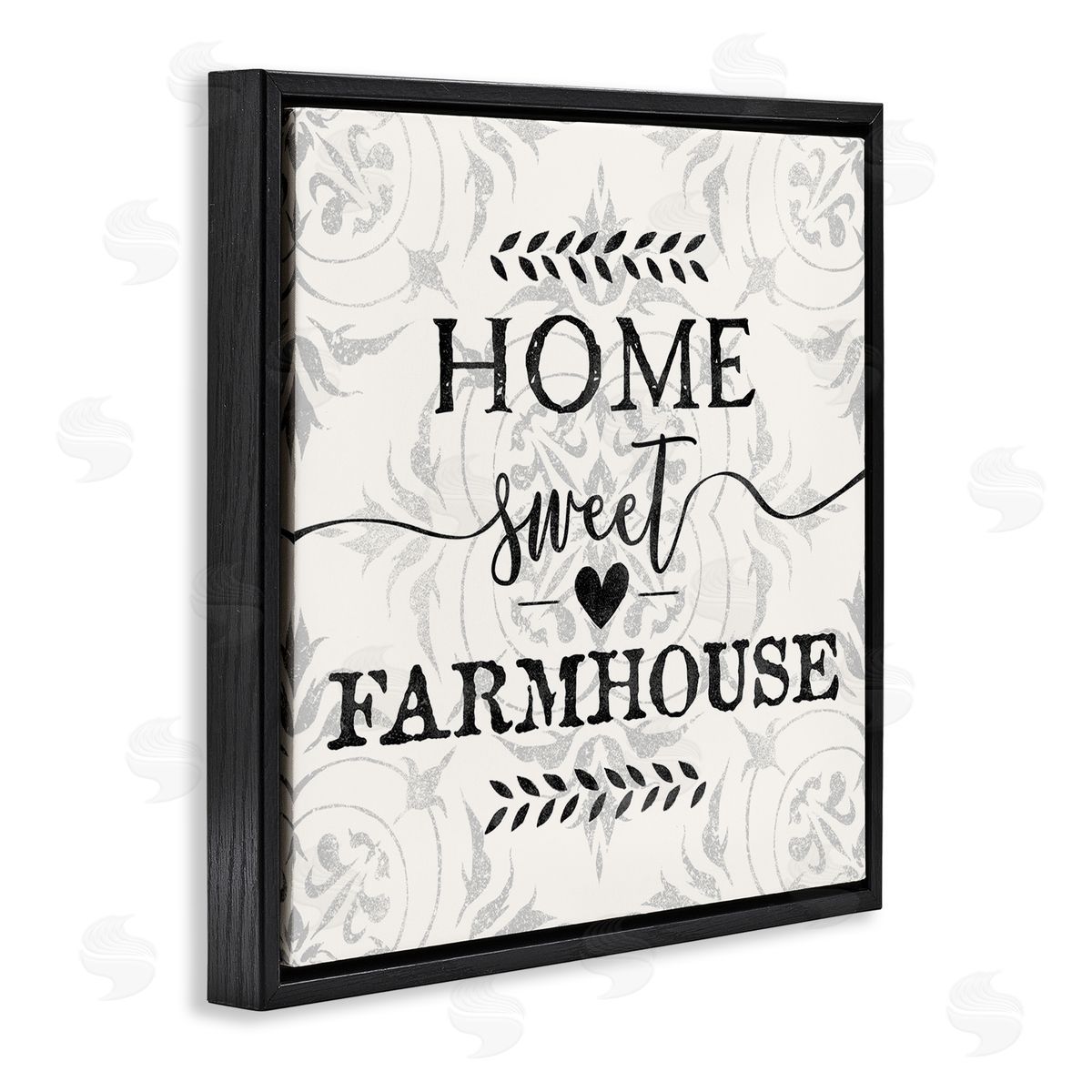 Ziwei Li Home Sweet Farmhouse Soft Sentiment Damask Pattern Black Floating Frame Canvas Wall Art Print