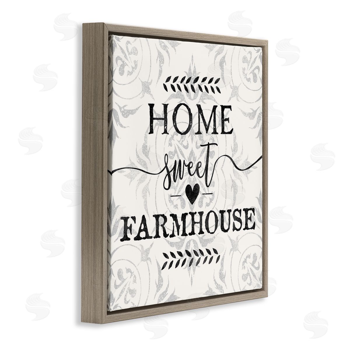 Ziwei Li Home Sweet Farmhouse Soft Sentiment Damask Pattern Brown Floating Frame Canvas Wall Art Print