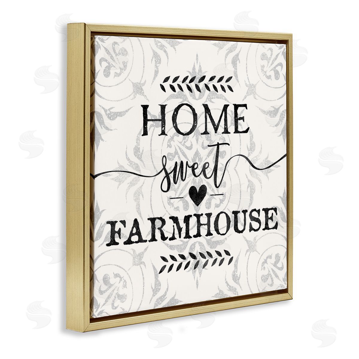 Ziwei Li Home Sweet Farmhouse Soft Sentiment Damask Pattern Gold Floating Frame Canvas Wall Art Print