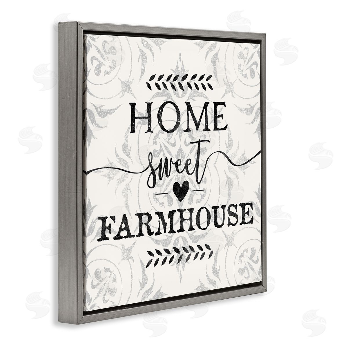Ziwei Li Home Sweet Farmhouse Soft Sentiment Damask Pattern Gray Floating Frame Canvas Wall Art Print