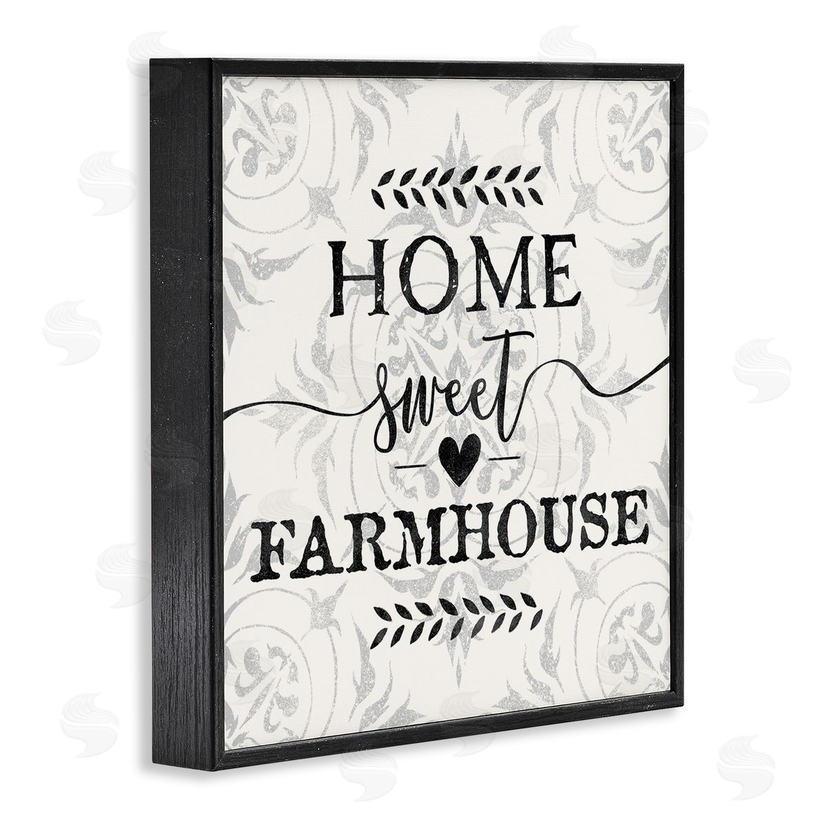 Ziwei Li Home Sweet Farmhouse Soft Sentiment Damask Pattern Black Framed Glicee Wall Art Print