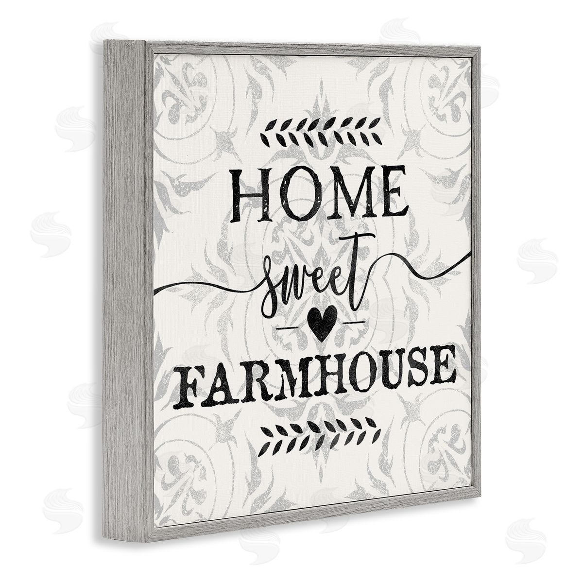 Ziwei Li Home Sweet Farmhouse Soft Sentiment Damask Pattern Gray Framed Glicee Wall Art Print