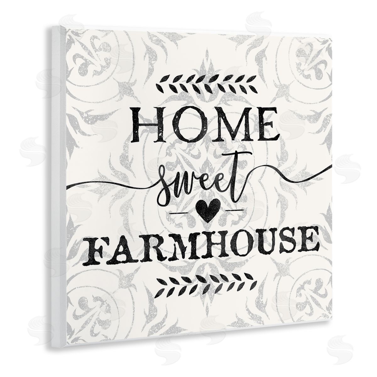 Ziwei Li Home Sweet Farmhouse Soft Sentiment Damask Pattern Wooden Wall Plaque Art Print
