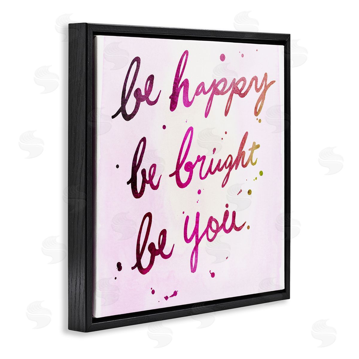 JunCo. Studio Be Happy Bright Phrase Glam Positivity Sentiment Black Floating Frame Canvas Wall Art Print
