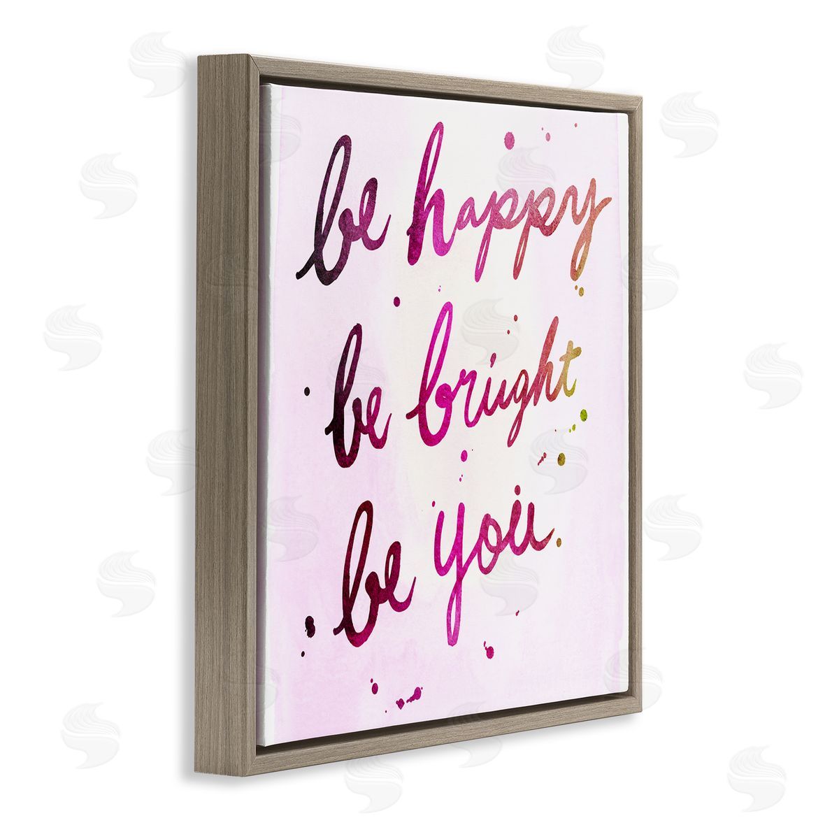 JunCo. Studio Be Happy Bright Phrase Glam Positivity Sentiment Brown Floating Frame Canvas Wall Art Print