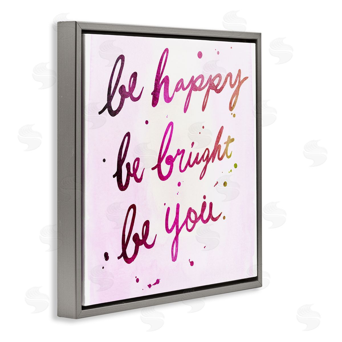JunCo. Studio Be Happy Bright Phrase Glam Positivity Sentiment Gray Floating Frame Canvas Wall Art Print