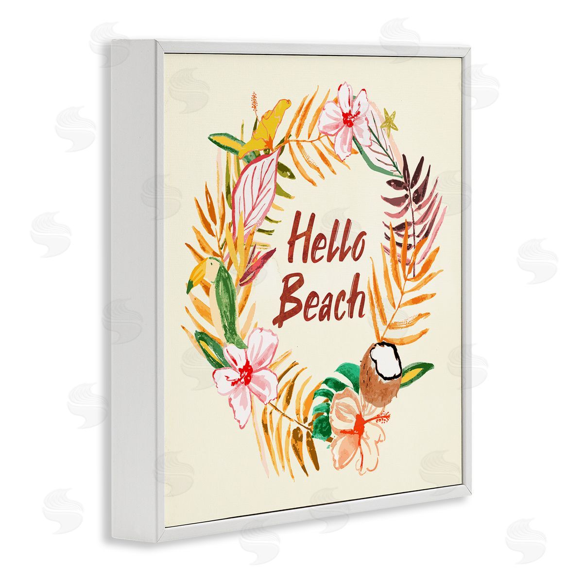 JunCo. Studio Hello Beach Greeting Warm Tropical Palm Wreath White Framed Glicee Wall Art Print