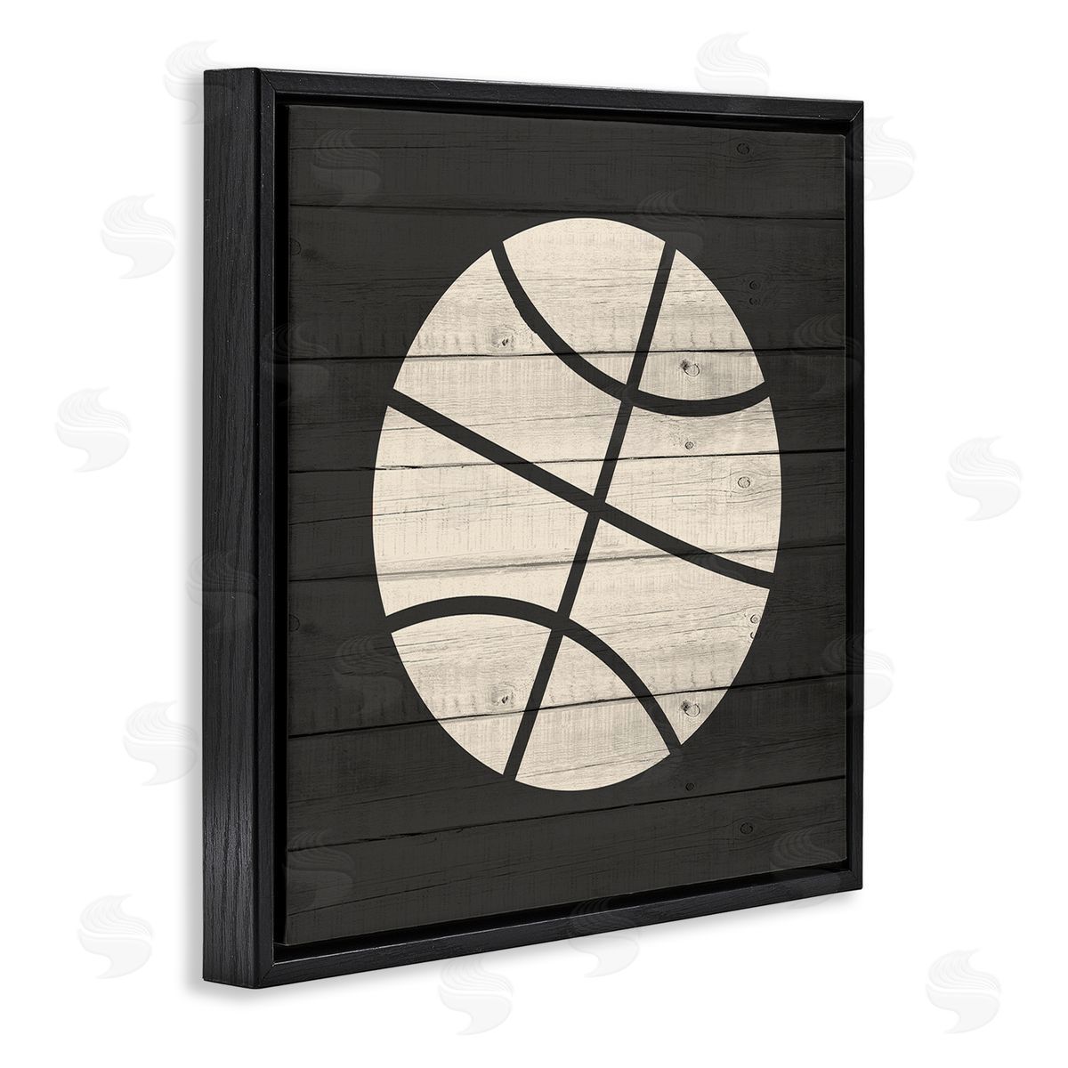 Kim Allen Basketball Shape Rustic Sports Country Pattern  Black Floating Frame Canvas Wall Art Print