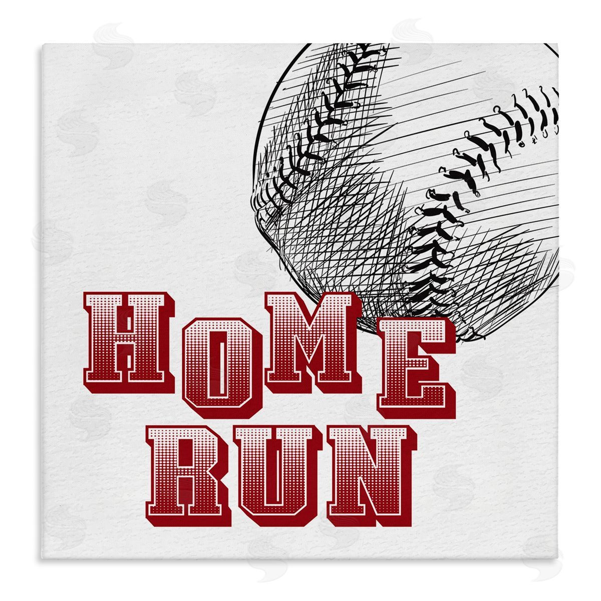 Kim Allen Home Run Baseball Sports Ball Red Varsity Typography Stretched Canvas Wall Art Print