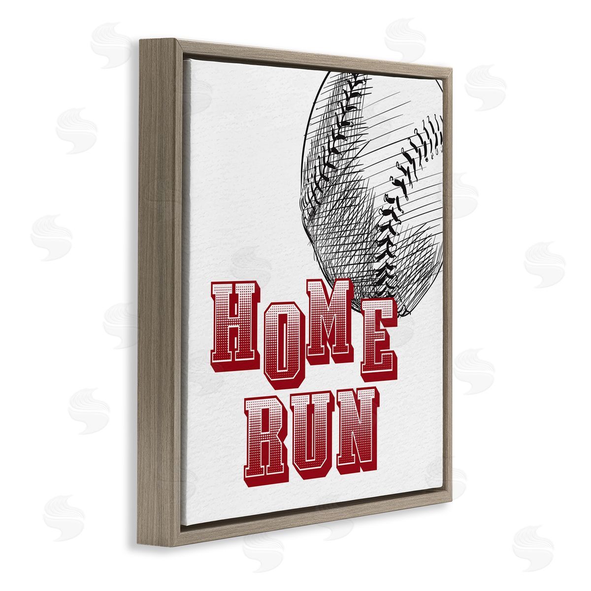 Kim Allen Home Run Baseball Sports Ball Red Varsity Typography Brown Floating Frame Canvas Wall Art Print