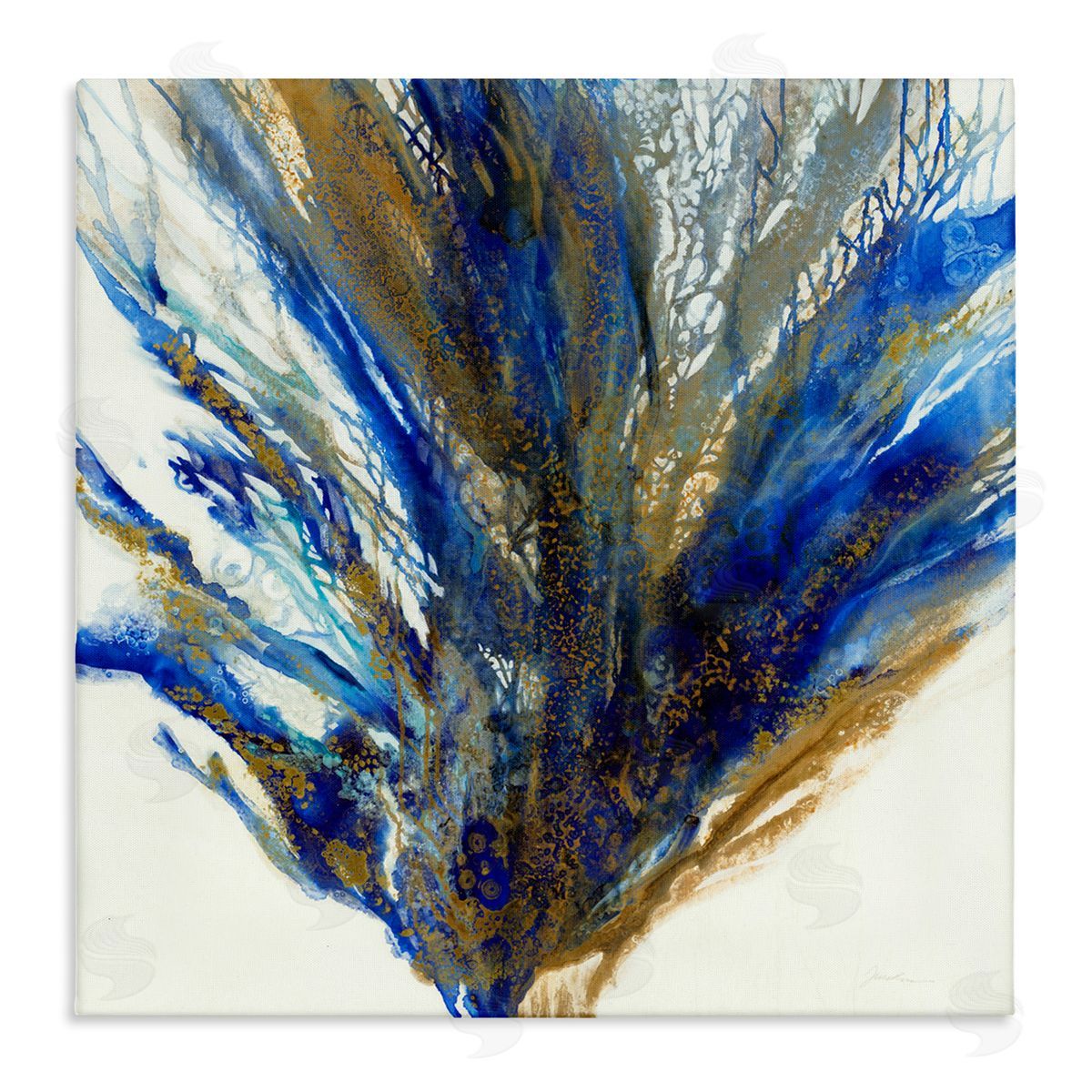 Liz Jardine Abstract Coral Burst Nautical Blue Brown Expression Stretched Canvas Wall Art Print