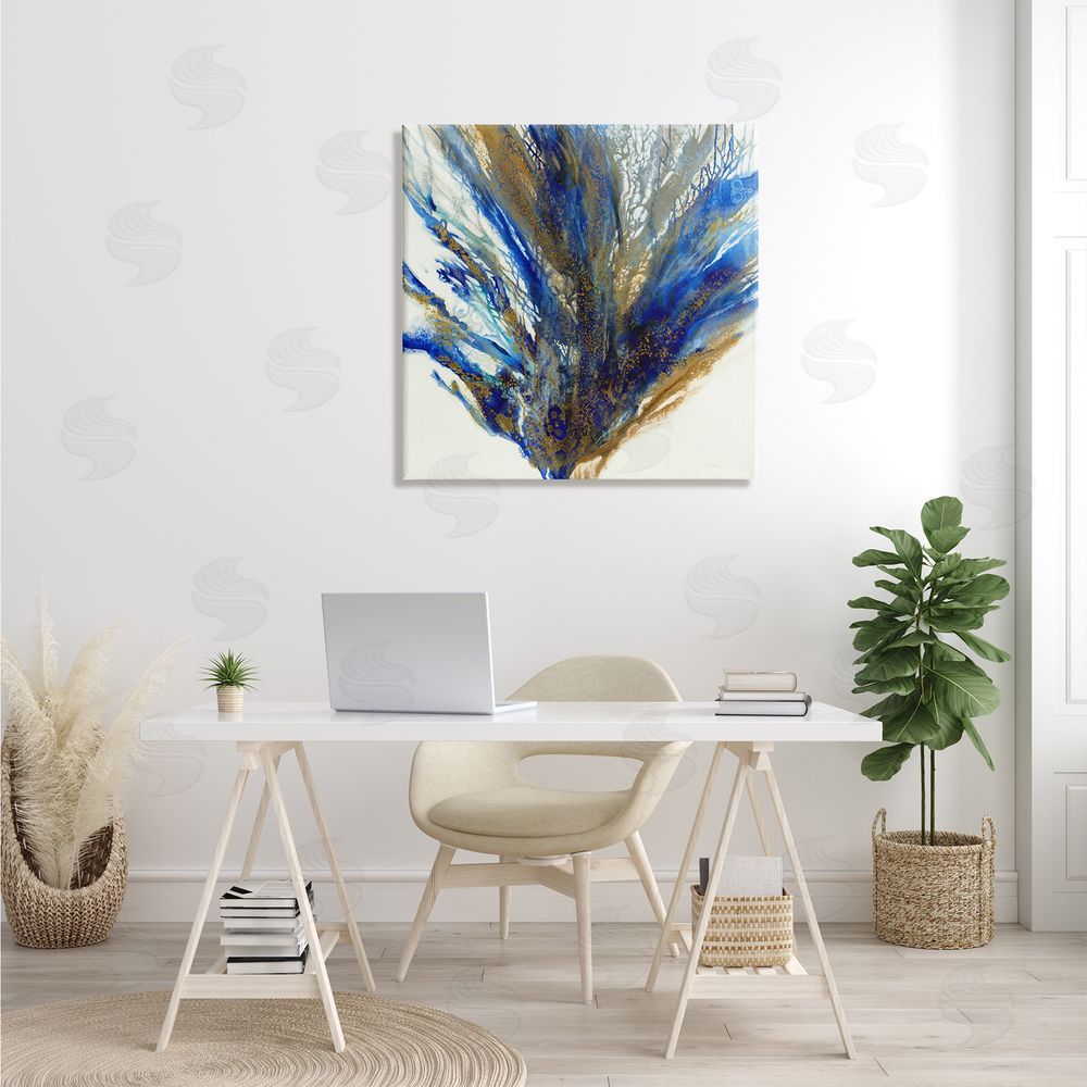 Liz Jardine Abstract Coral Burst Nautical Blue Brown Expression Canvas Wall Art in Room