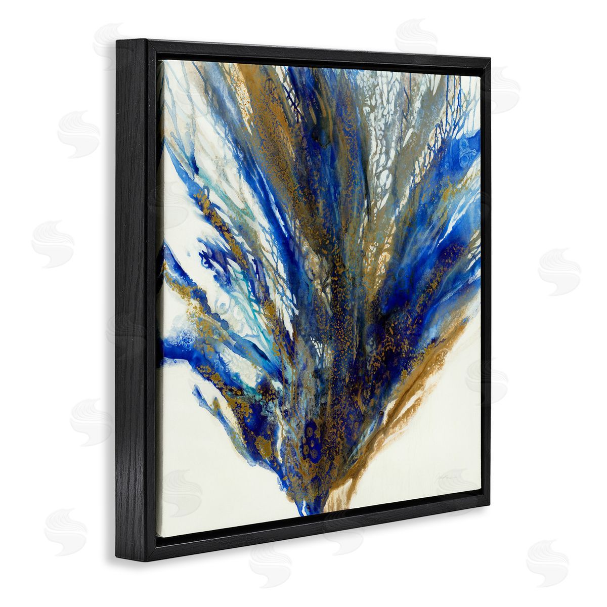 Liz Jardine Abstract Coral Burst Nautical Blue Brown Expression Black Floating Frame Canvas Wall Art Print