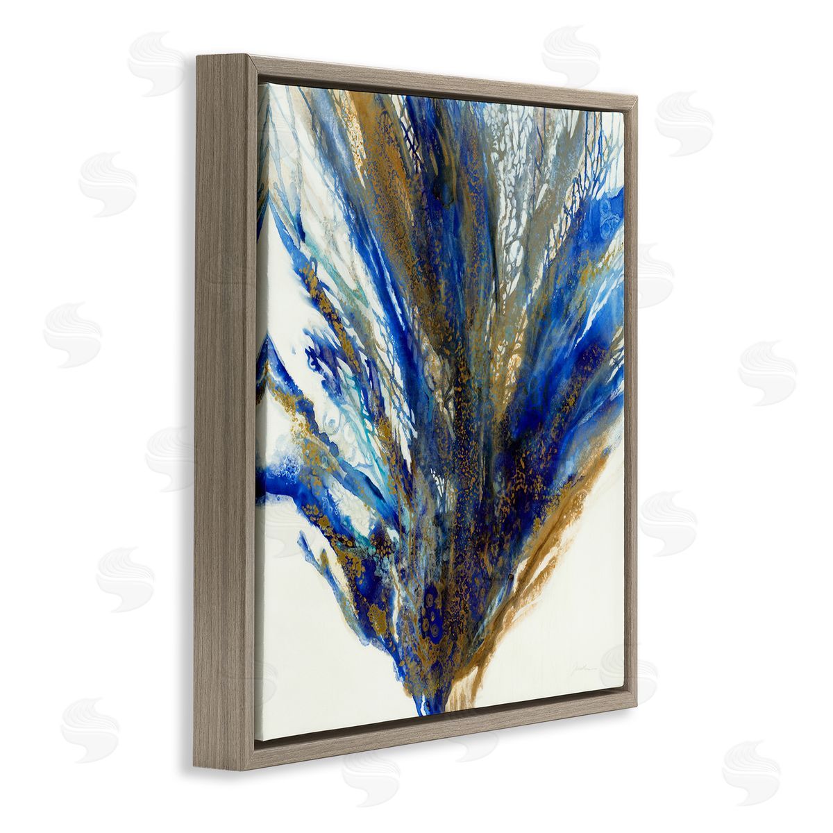 Liz Jardine Abstract Coral Burst Nautical Blue Brown Expression Brown Floating Frame Canvas Wall Art Print