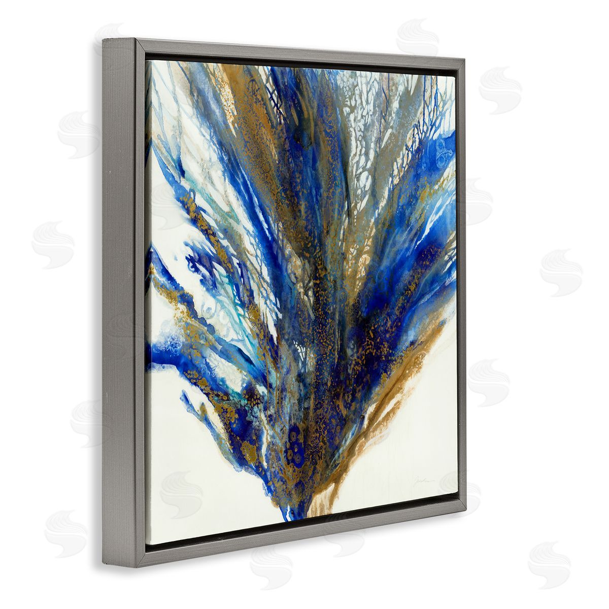Liz Jardine Abstract Coral Burst Nautical Blue Brown Expression Gray Floating Frame Canvas Wall Art Print
