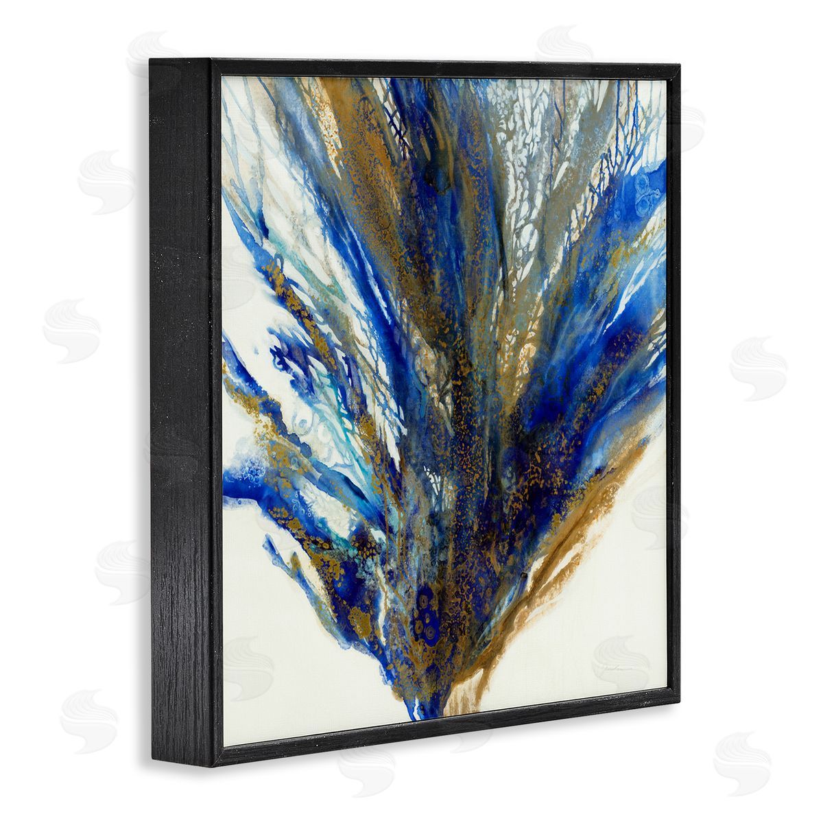 Liz Jardine Abstract Coral Burst Nautical Blue Brown Expression Black Framed Glicee Wall Art Print