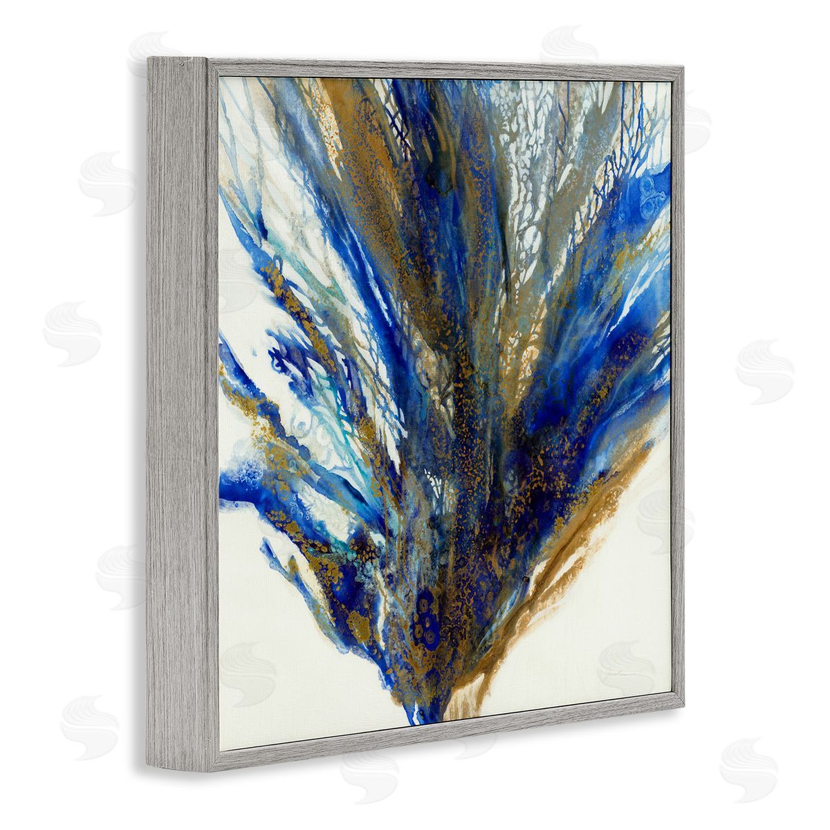 Liz Jardine Abstract Coral Burst Nautical Blue Brown Expression Gray Framed Glicee Wall Art Print