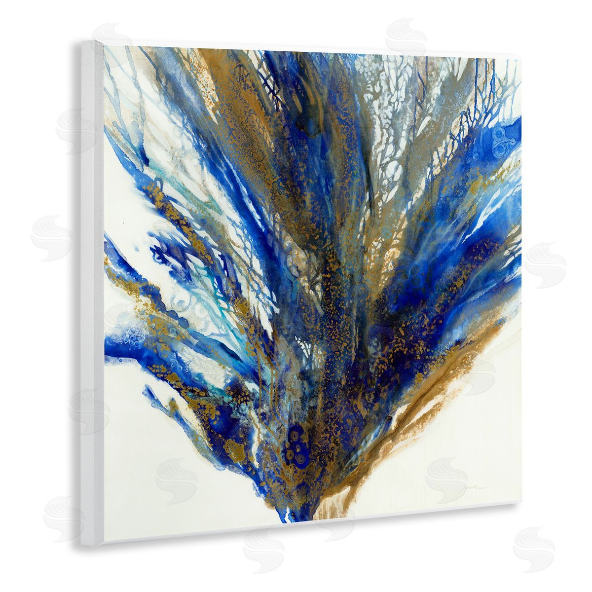 Liz Jardine Abstract Coral Burst Nautical Blue Brown Expression Wooden Wall Plaque Art Print