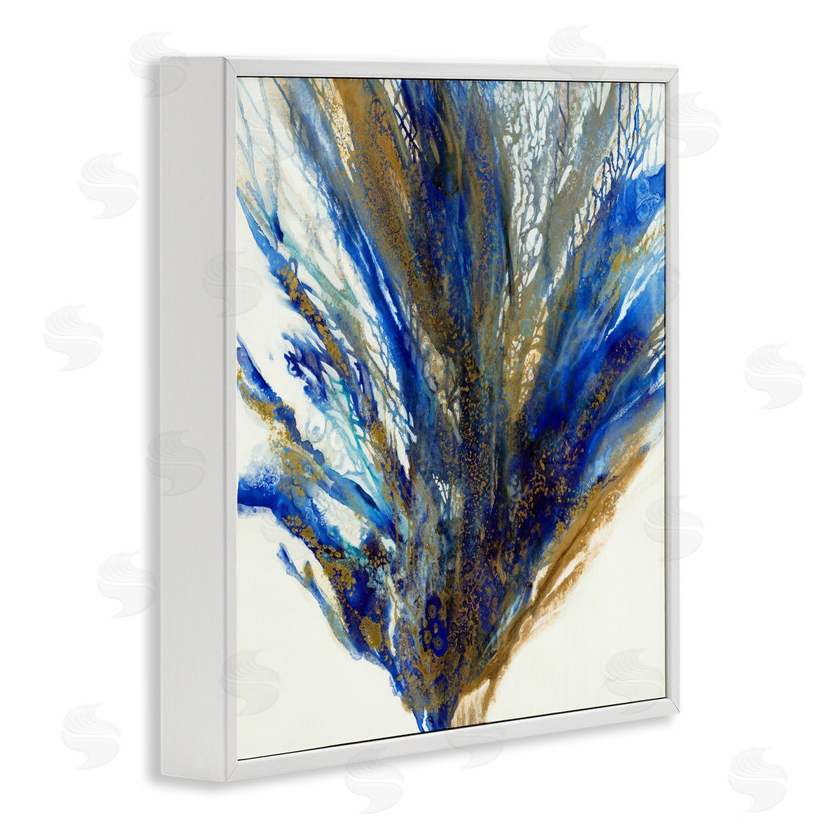 Liz Jardine Abstract Coral Burst Nautical Blue Brown Expression White Framed Glicee Wall Art Print