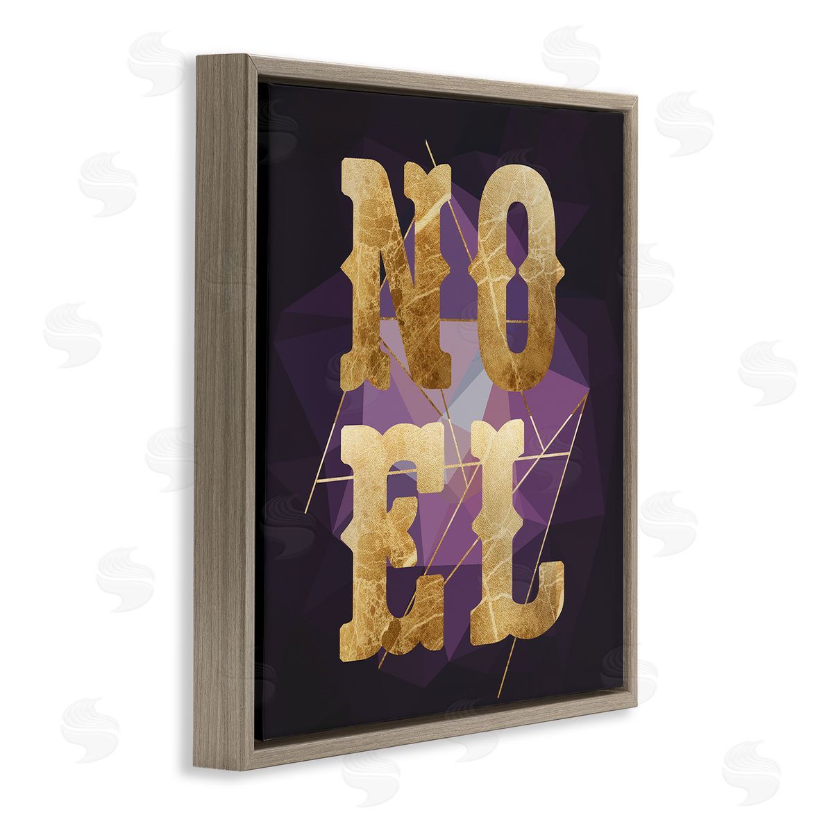 Stupell Studio Noel Typography Purple Geometric Shapes Glam Christmas Brown Floating Frame Canvas Wall Art Print