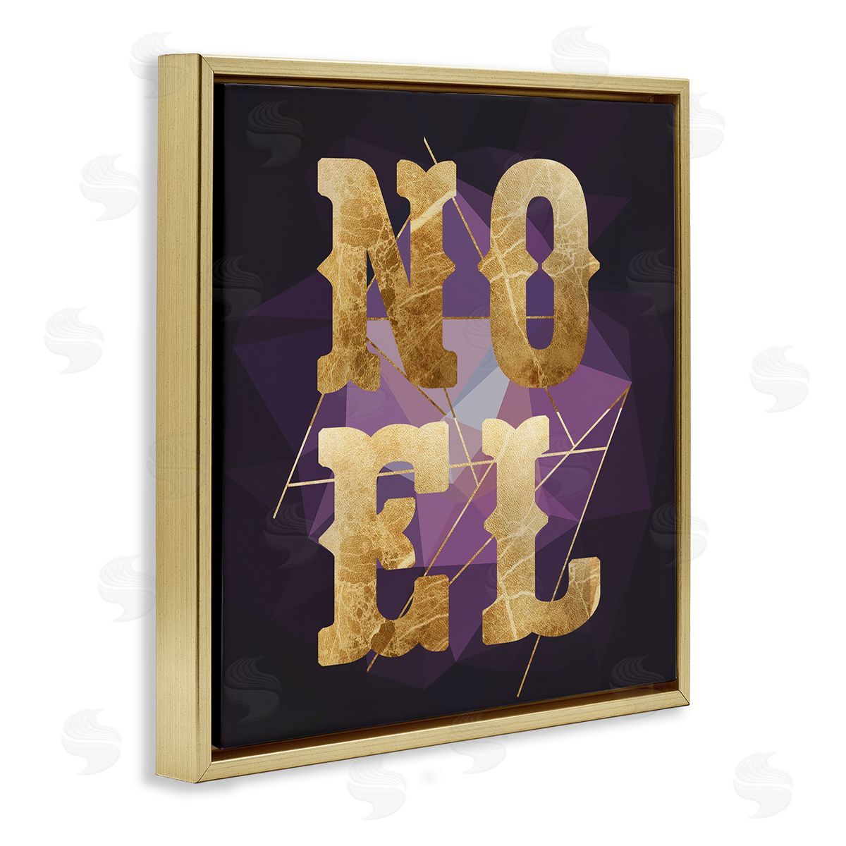 Stupell Studio Noel Typography Purple Geometric Shapes Glam Christmas Gold Floating Frame Canvas Wall Art Print