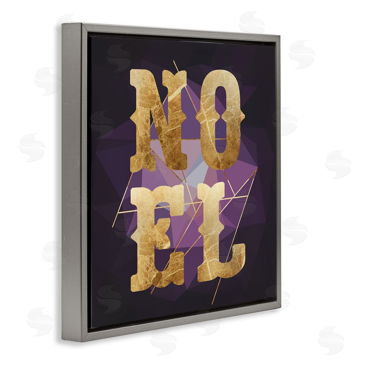 Stupell Studio Noel Typography Purple Geometric Shapes Glam Christmas Gray Floating Frame Canvas Wall Art Print