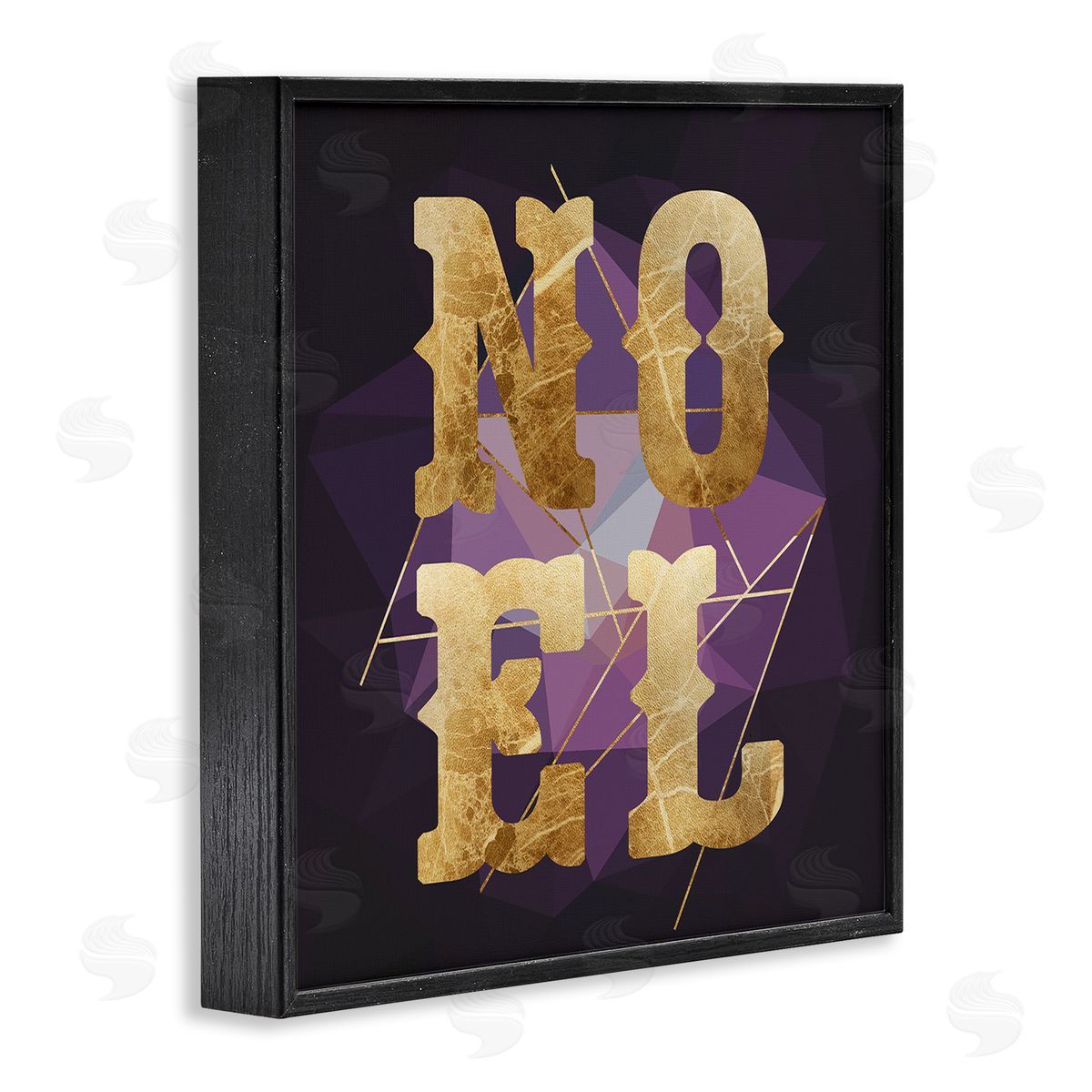 Stupell Studio Noel Typography Purple Geometric Shapes Glam Christmas Black Framed Glicee Wall Art Print