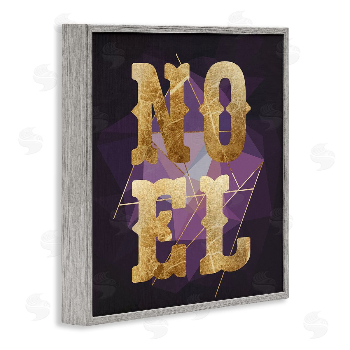 Stupell Studio Noel Typography Purple Geometric Shapes Glam Christmas Gray Framed Glicee Wall Art Print