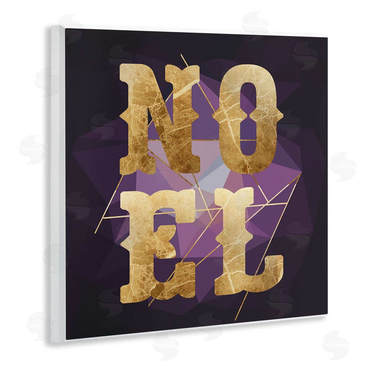 Stupell Studio Noel Typography Purple Geometric Shapes Glam Christmas Wooden Wall Plaque Art Print